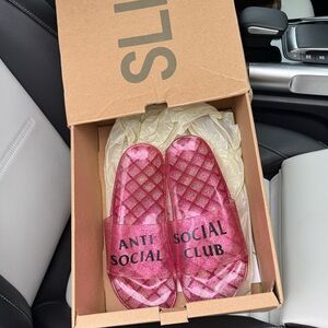 Antisocial Social Club Glitter Pink Jelly Slides